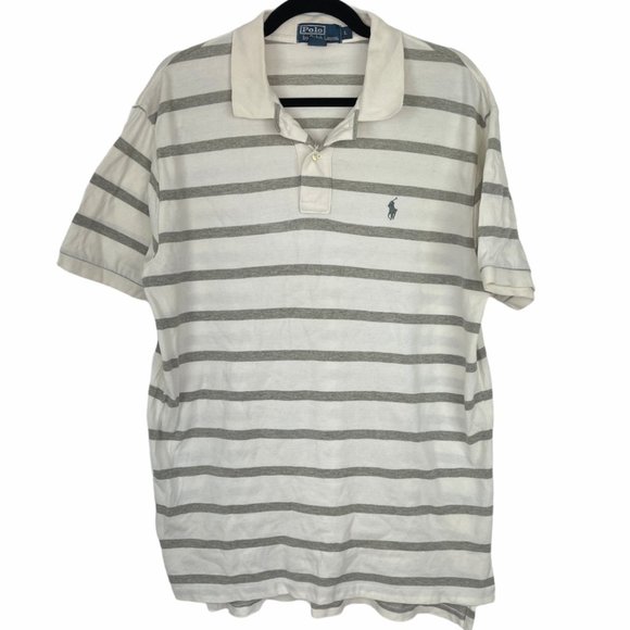 POLO Ralph Lauren White Gray Stripe Polo Shirt - Picture 1 of 4